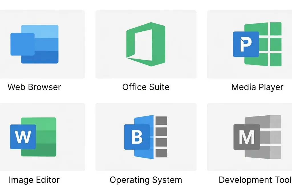 Grille de logos de logiciels gratuits sur fond blanc avec étiquettes