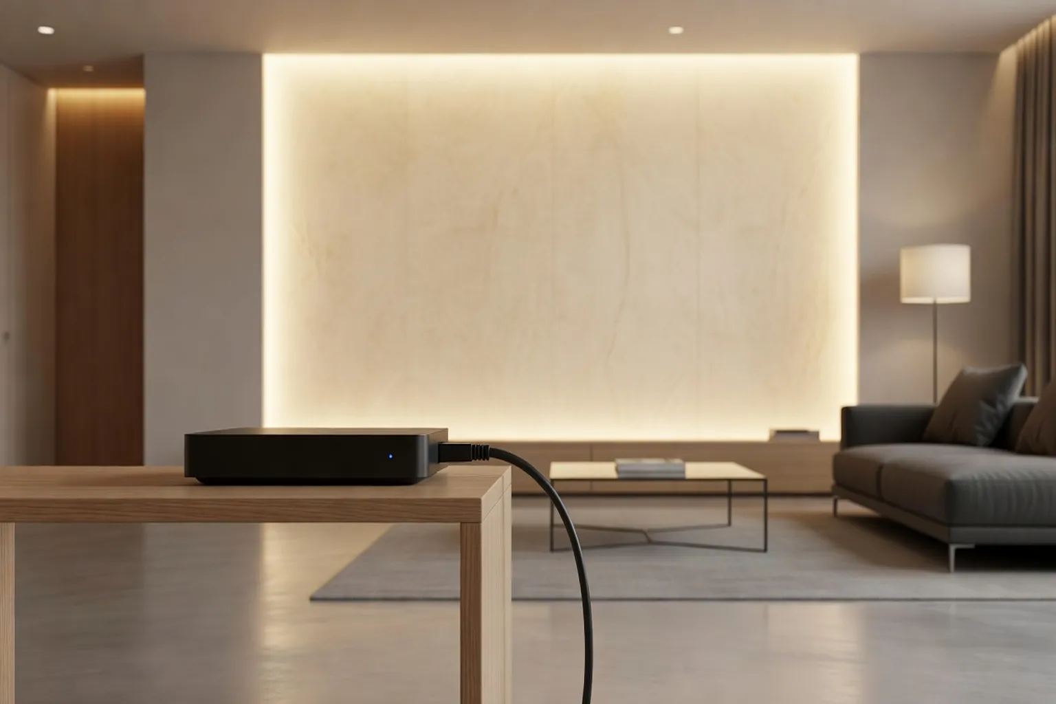 Box internet placée à un endroit optimal dans un salon