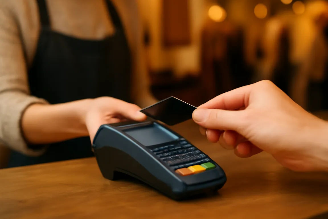 Terminal de paiement par carte sur un comptoir de boutique
