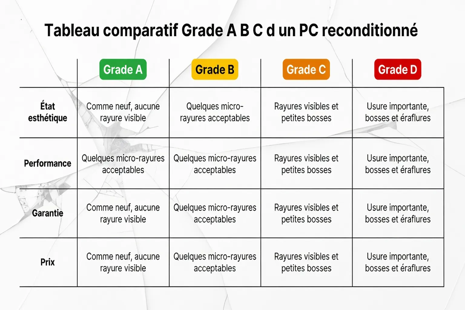 Tableau des grades PC reconditionné