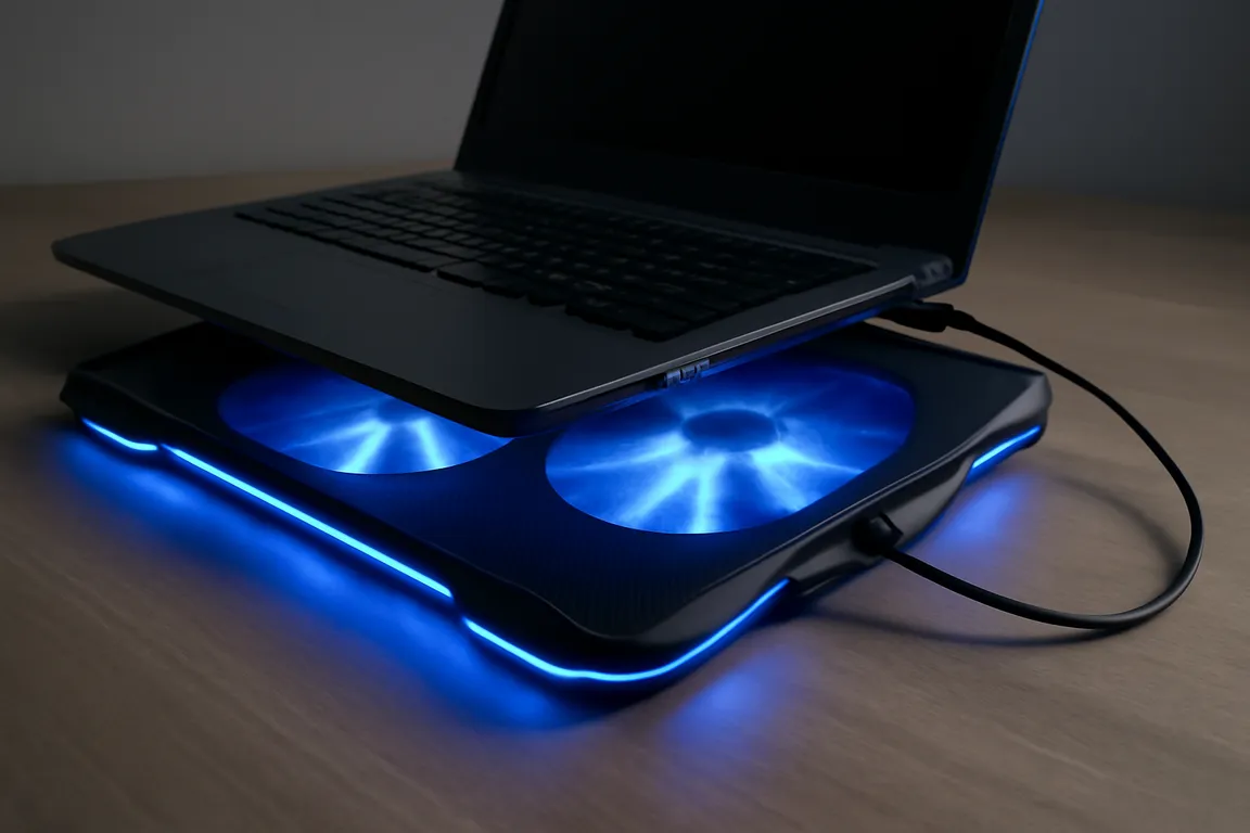 Ventilateur de refroidissement externe placé sous un ordinateur portable