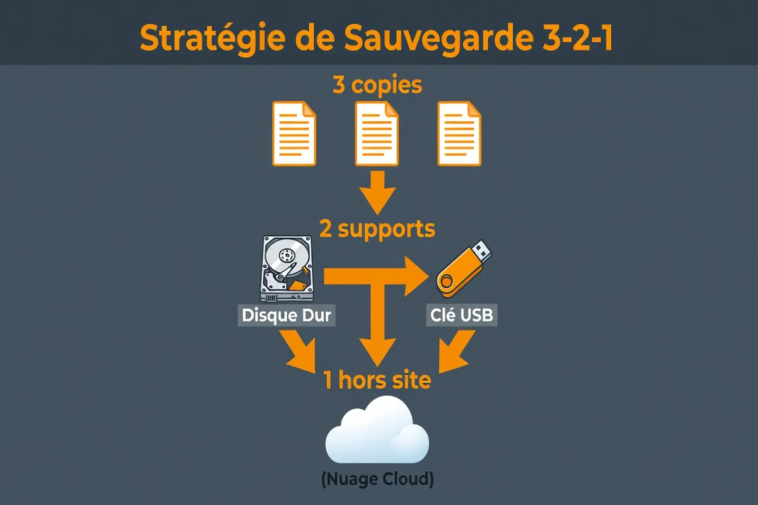 Schéma explicatif règle 3-2-1 sauvegarde