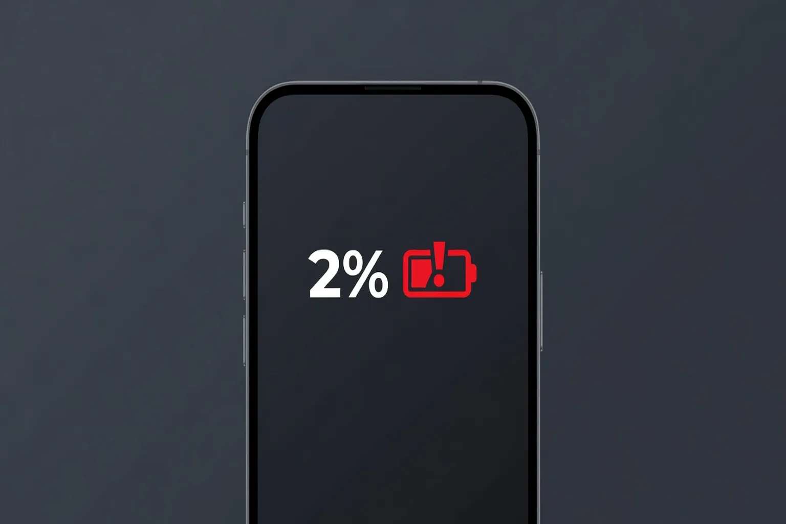 Icône batterie rouge à 2% sur smartphone