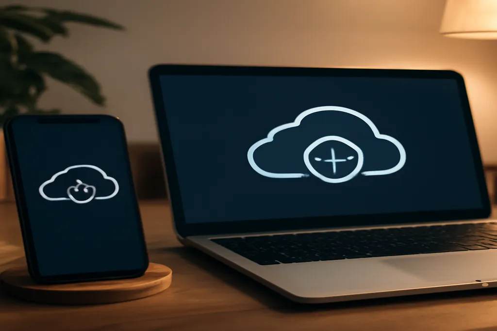 Icône de synchronisation cloud entre plusieurs appareils connectés
