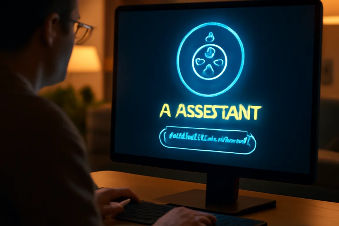 Ordinateur de bureau affichant une interface d'assistant IA en 2026