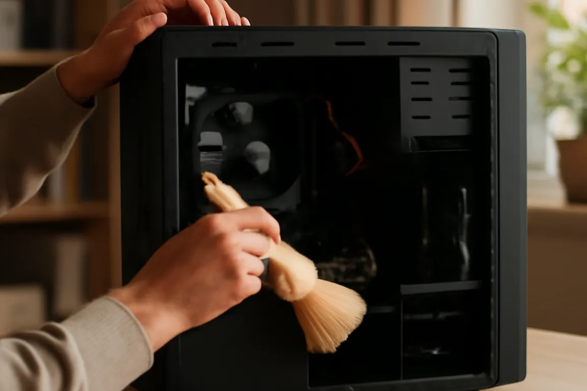 Maintenance informatique à domicile sur un bureau avec un PC allumé