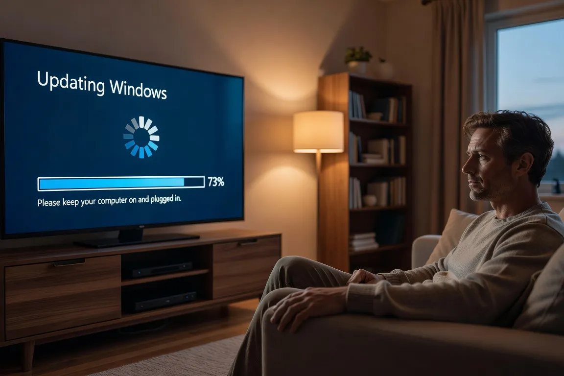 Écran Windows avec progression d'une mise à jour bloquée